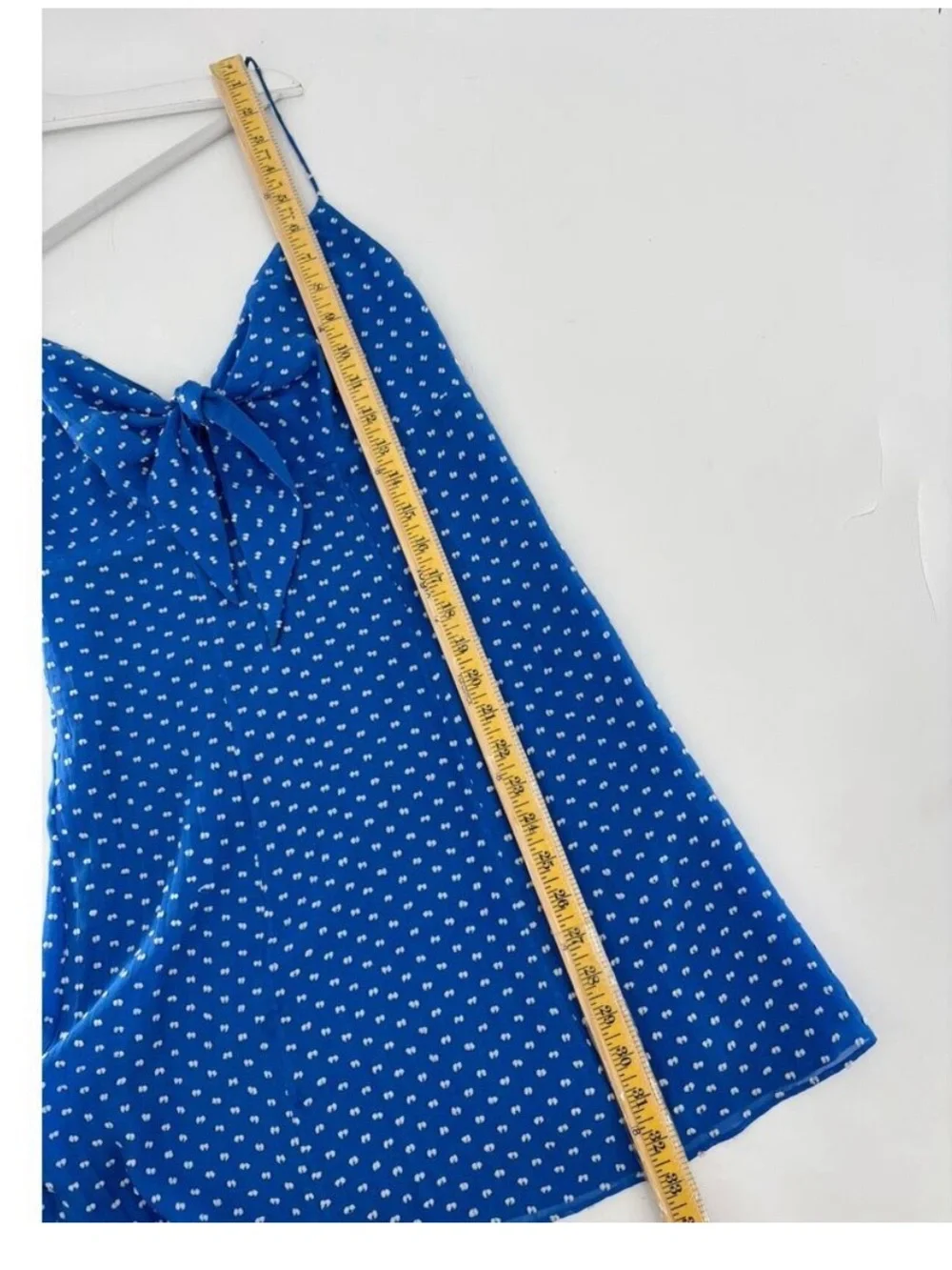 Alice + Olivia Roe Dress Womens 2 Blue White Polka Dot Silk Blend Sleeveless Tie - Picture 10 of 10